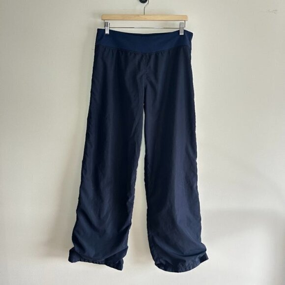 Vintage Lululemon Navy Nylon Wide Leg Track Pants sz 10 - Picture 1 of 8